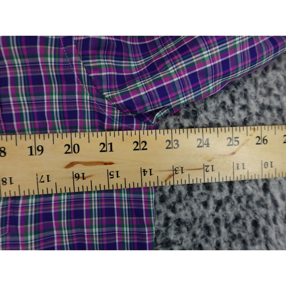 Faconnable Mens Plaid Button Down Shirt Large Purple Green White Long Sleeve L - Picture 7 of 13